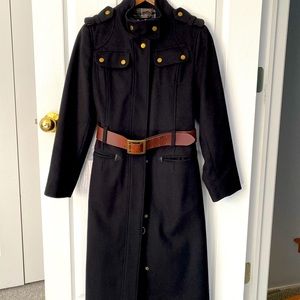 Pristine Barbour wool belted military-style coat